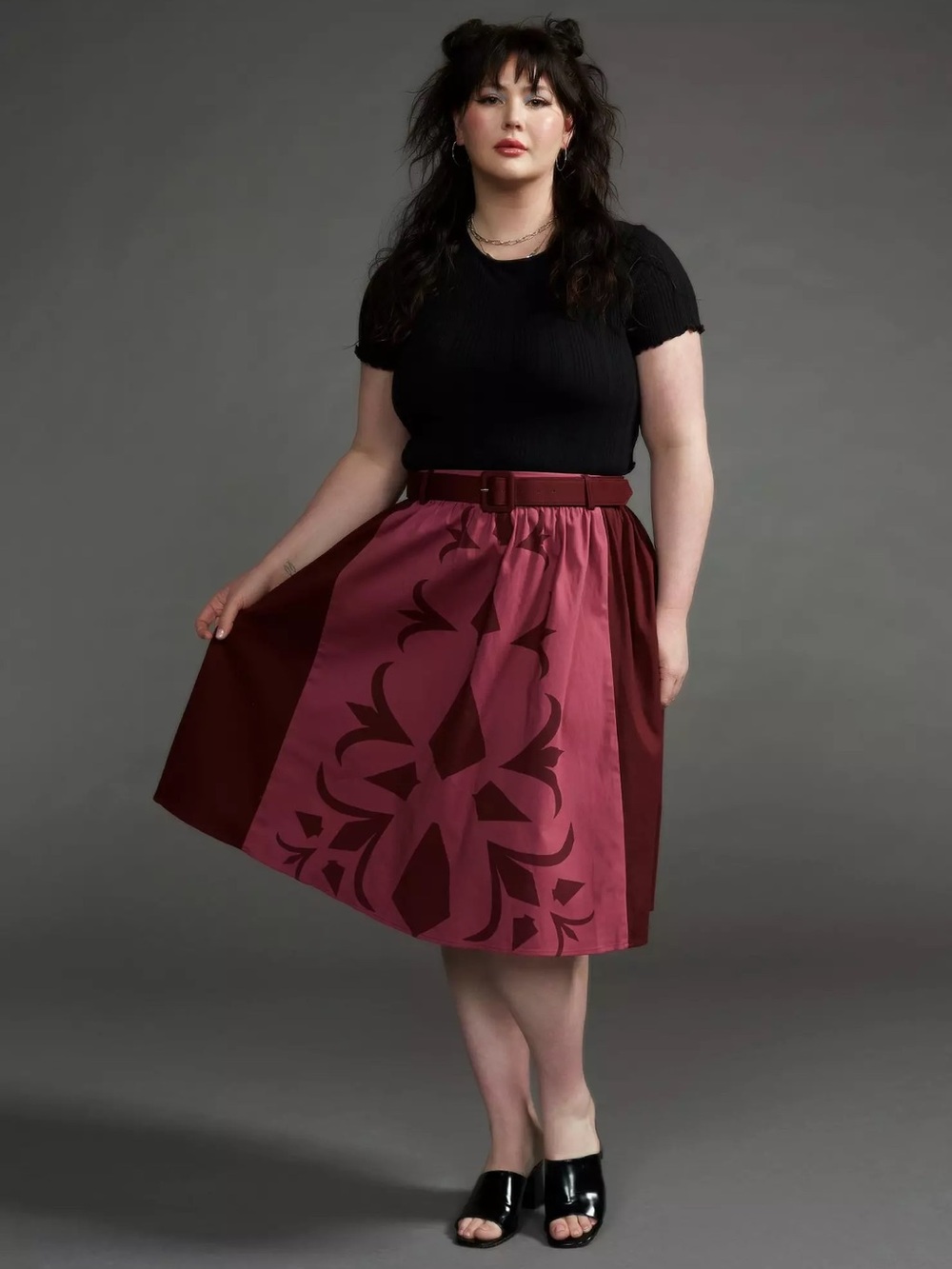 Her Universe Burgundy & Rose Ahaoka Panel Skirt NWT